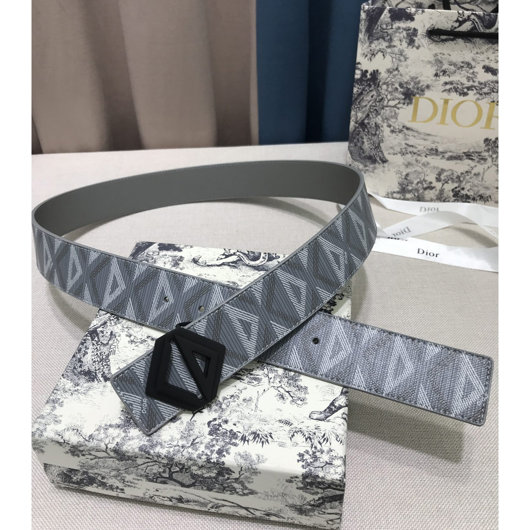 Dior CD Diamond Print  40mm Reversible Belt  - FashionPlug