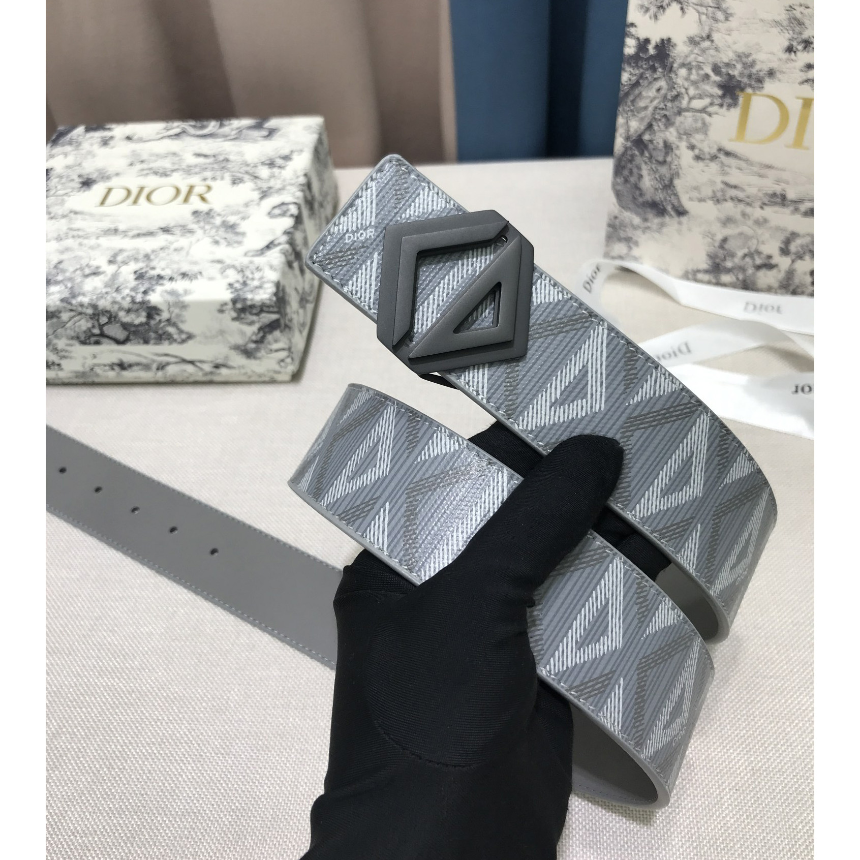 Dior CD Diamond Print  40mm Reversible Belt  - FashionPlug