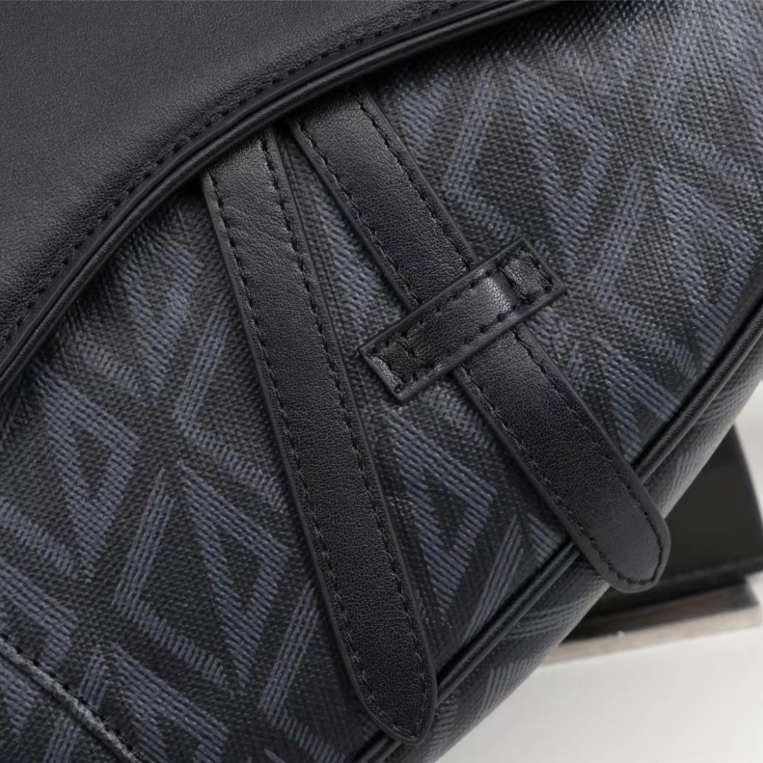 Dior Black CD Diamond Canvas And Smooth Calfskin Saddle Bag(26-19-4.5cm) - FashionPlug