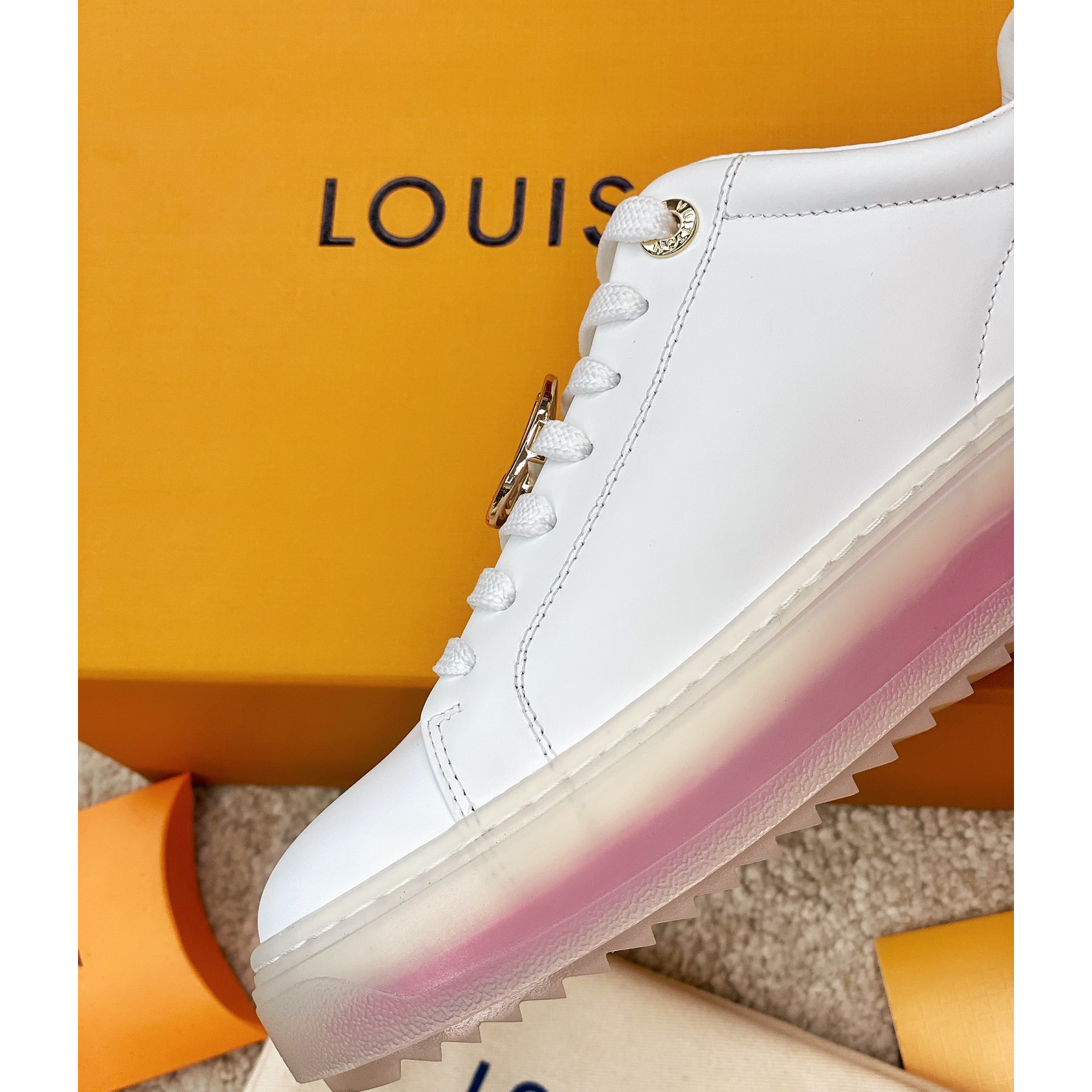 Louis Vuitton Logo Transparent Sole Sneaker  - FashionPlug
