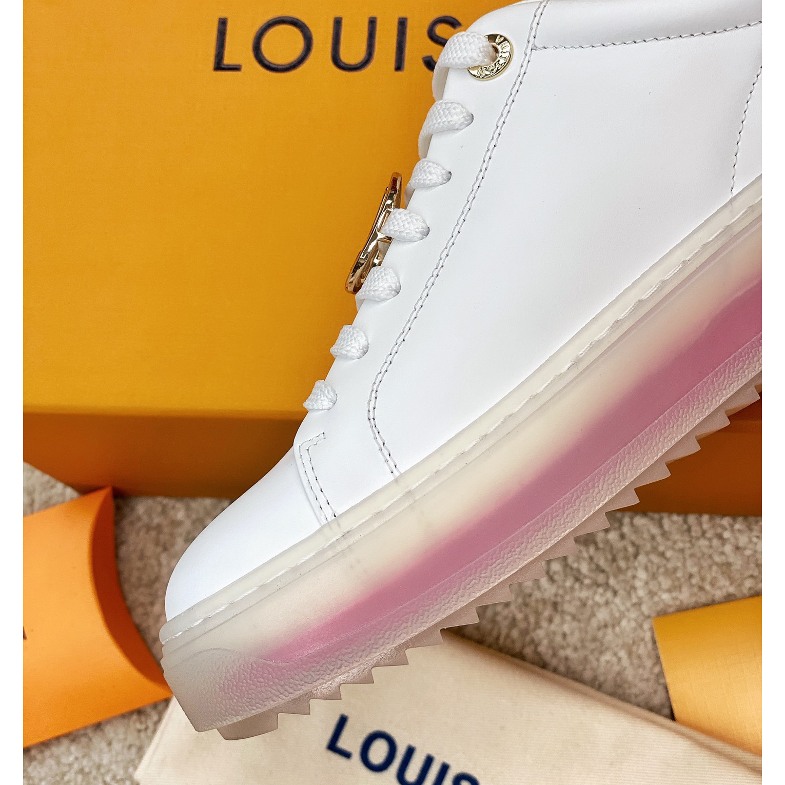 Louis Vuitton Logo Transparent Sole Sneaker  - FashionPlug