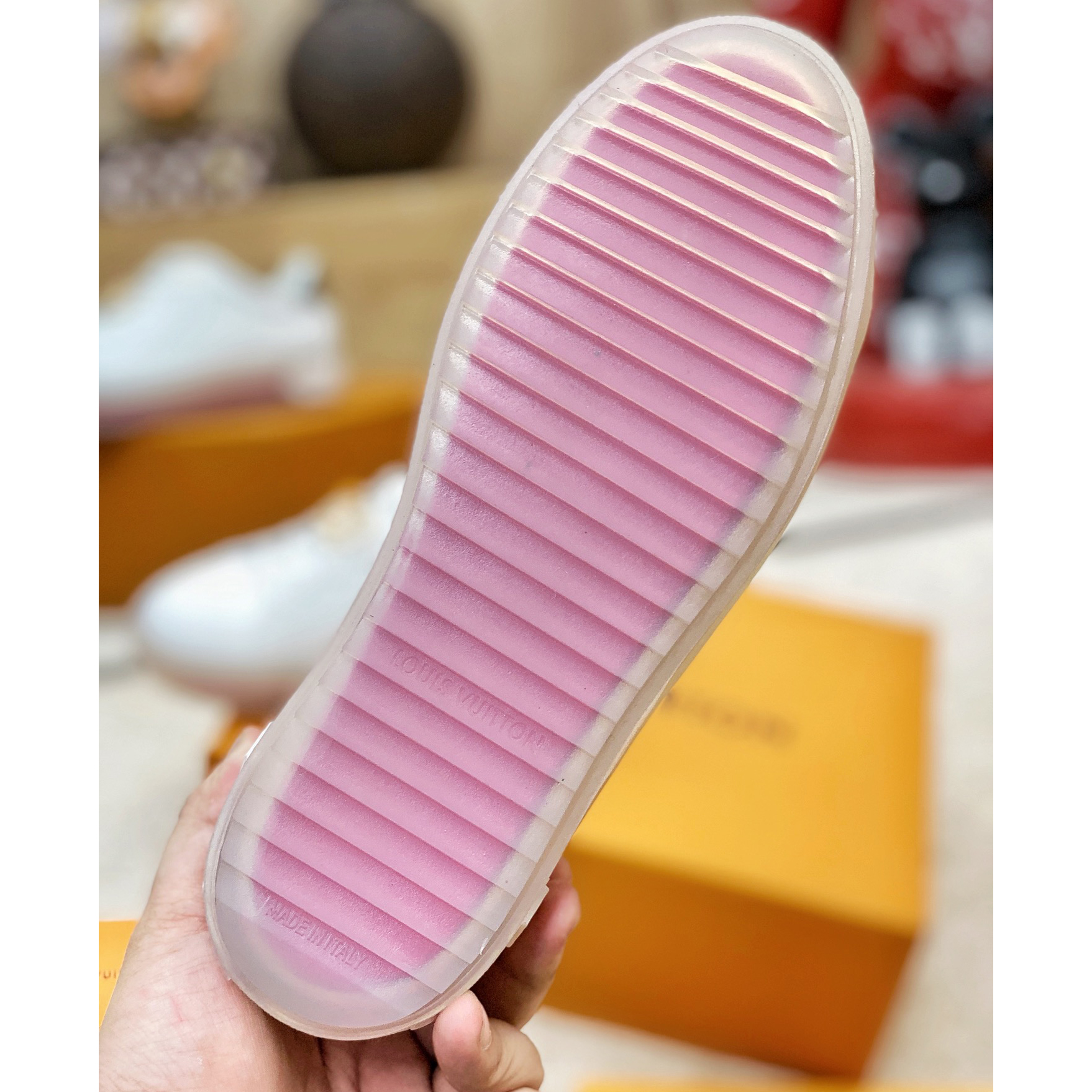 Louis Vuitton Logo Transparent Sole Sneaker  - FashionPlug