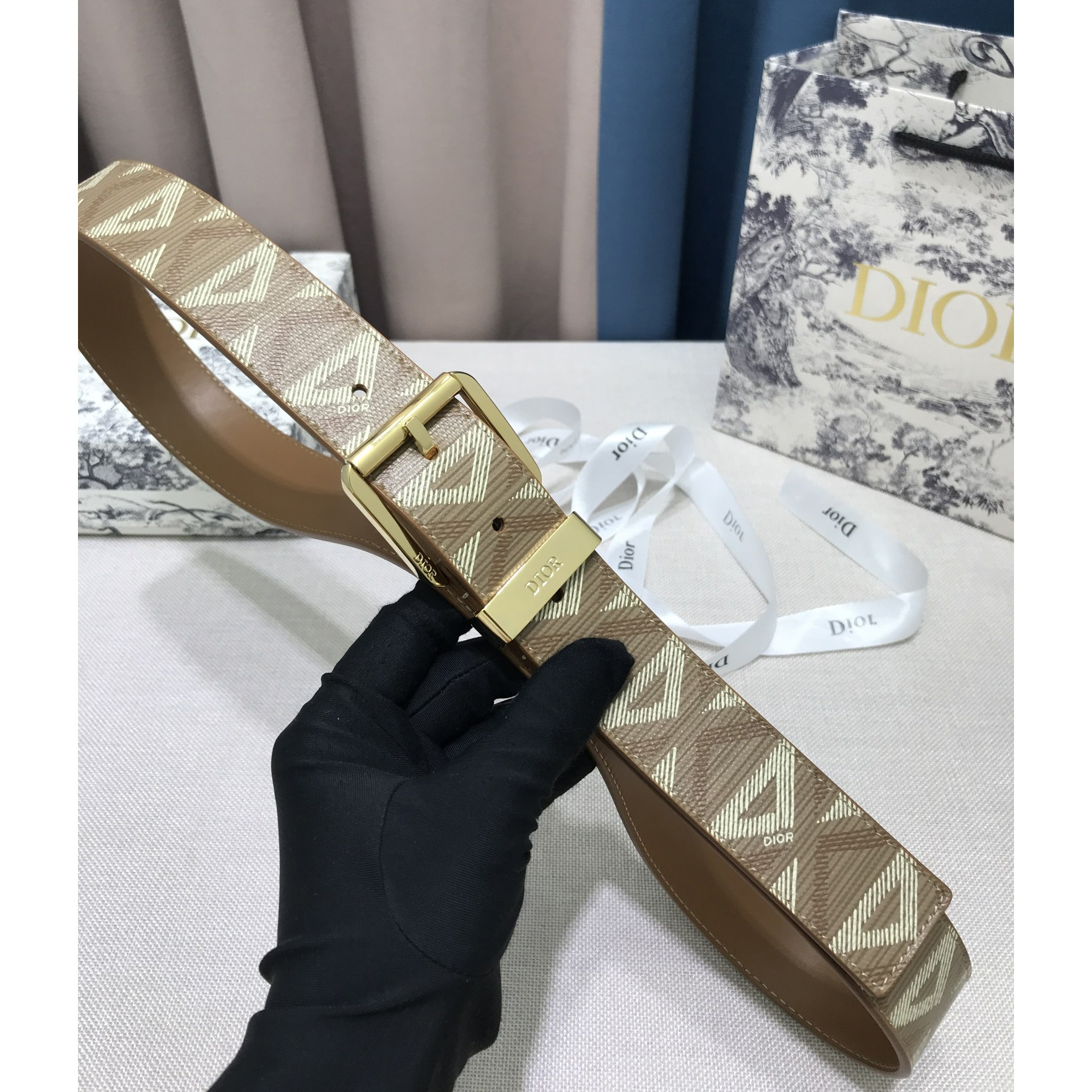 Dior CD Diamond Print  35mm Belt  - FashionPlug