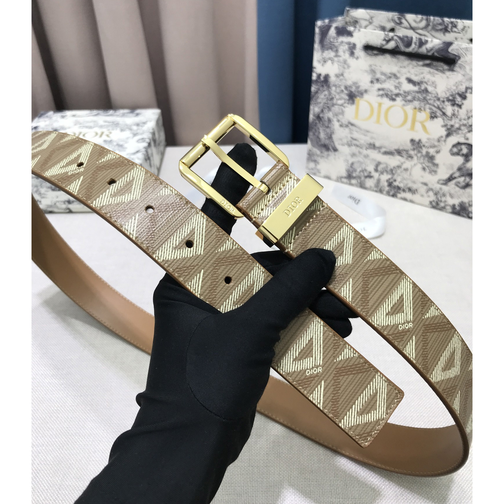 Dior CD Diamond Print  35mm Belt  - FashionPlug