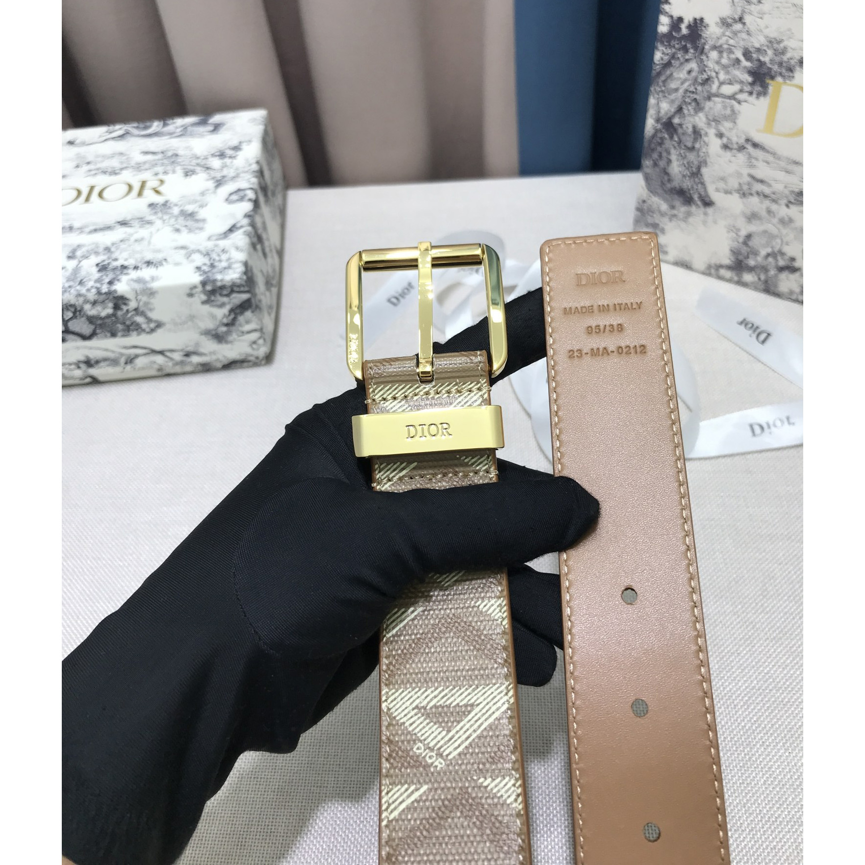 Dior CD Diamond Print  35mm Belt  - FashionPlug