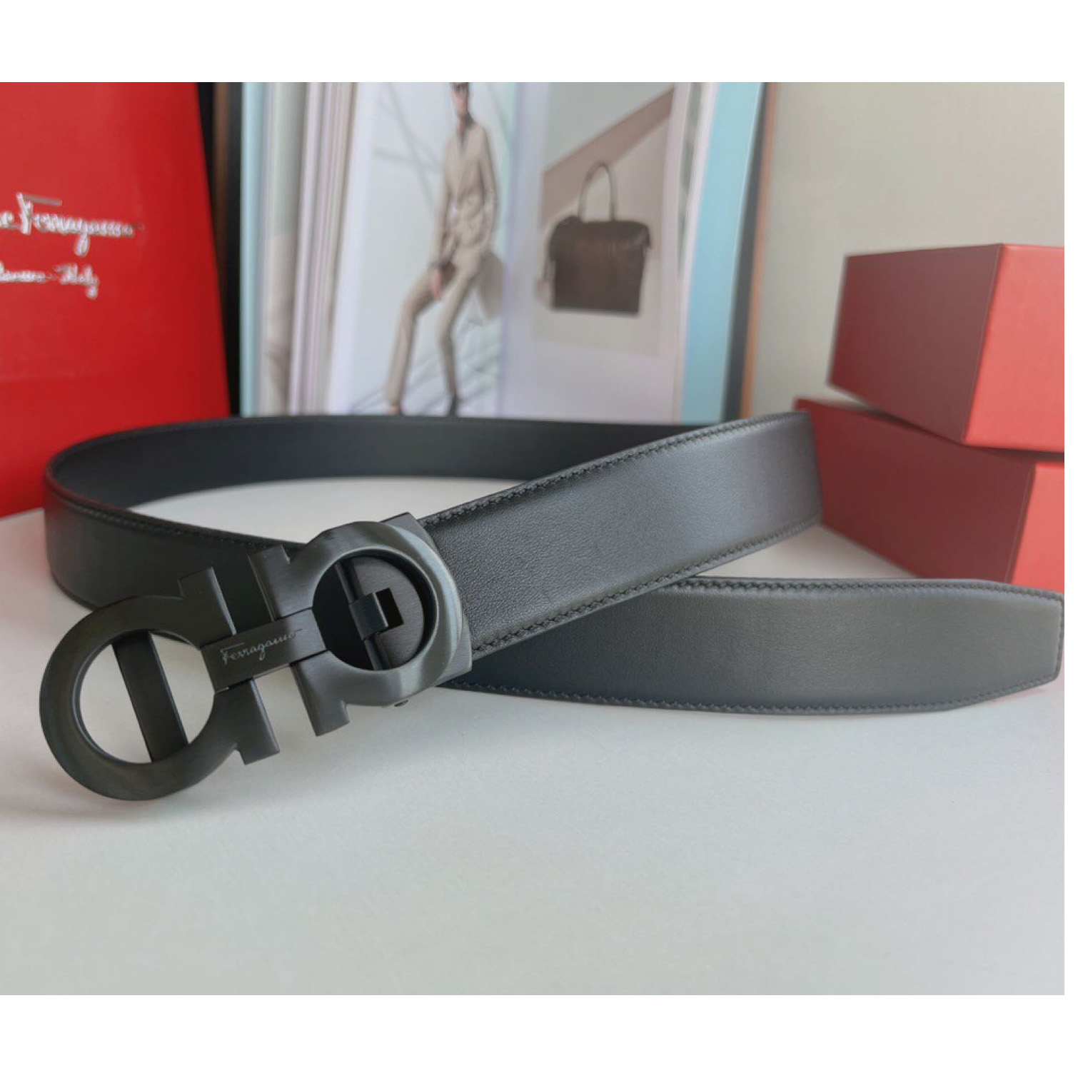 Ferragamo Black Leather Belt - FashionPlug