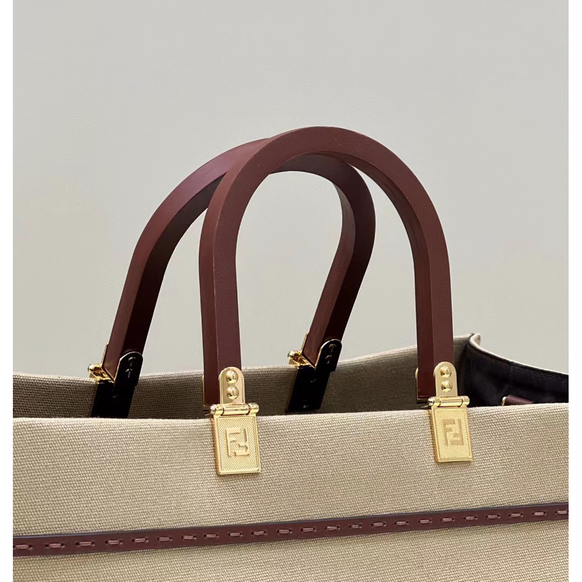 Fendi Sunshine Medium Beige Canvas Bag(35-31-17cm) - FashionPlug