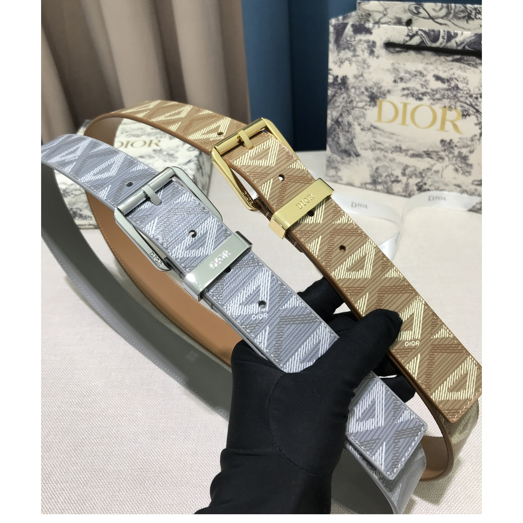 Dior CD Diamond Print  35mm Belt  - FashionPlug
