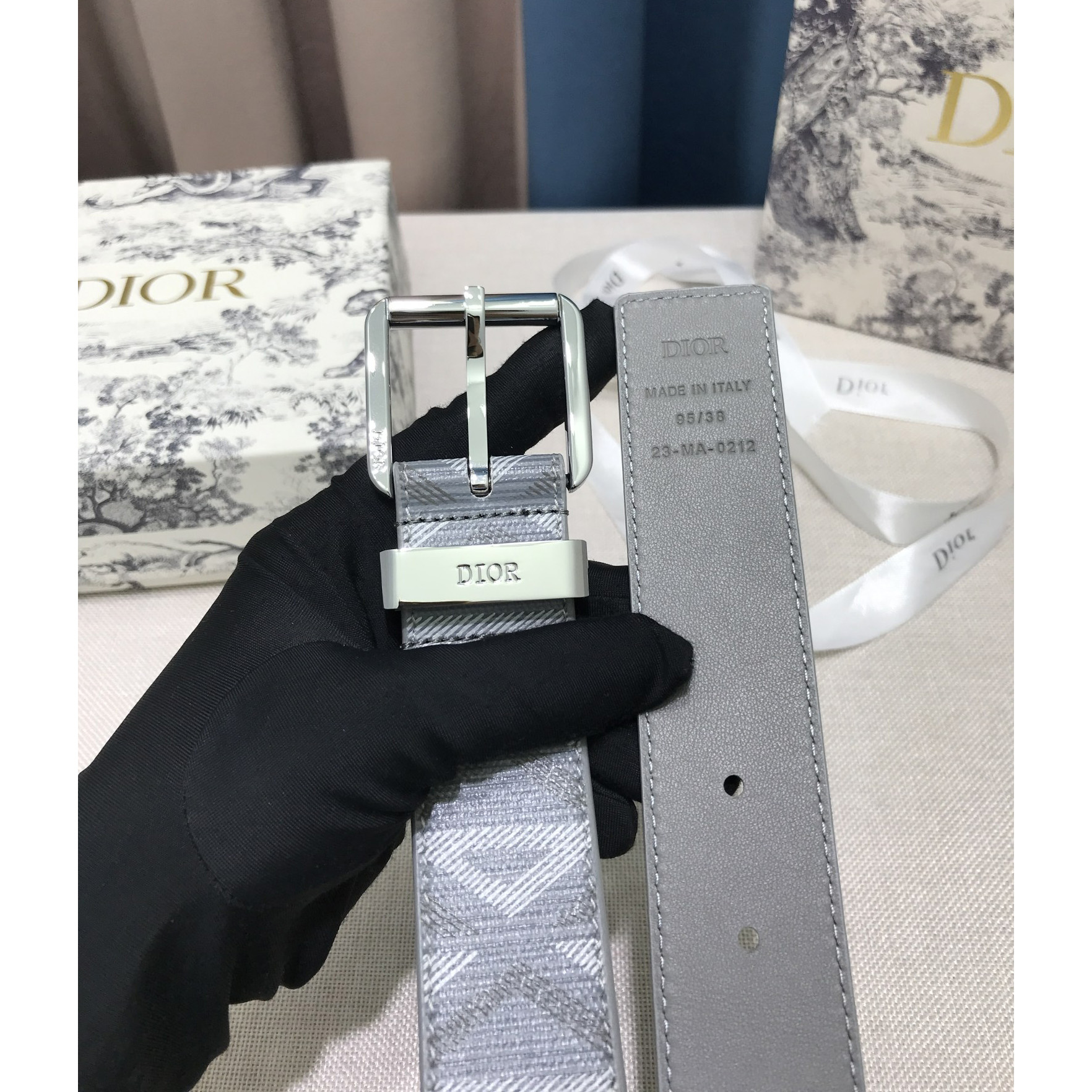 Dior CD Diamond Print  35mm Belt  - FashionPlug