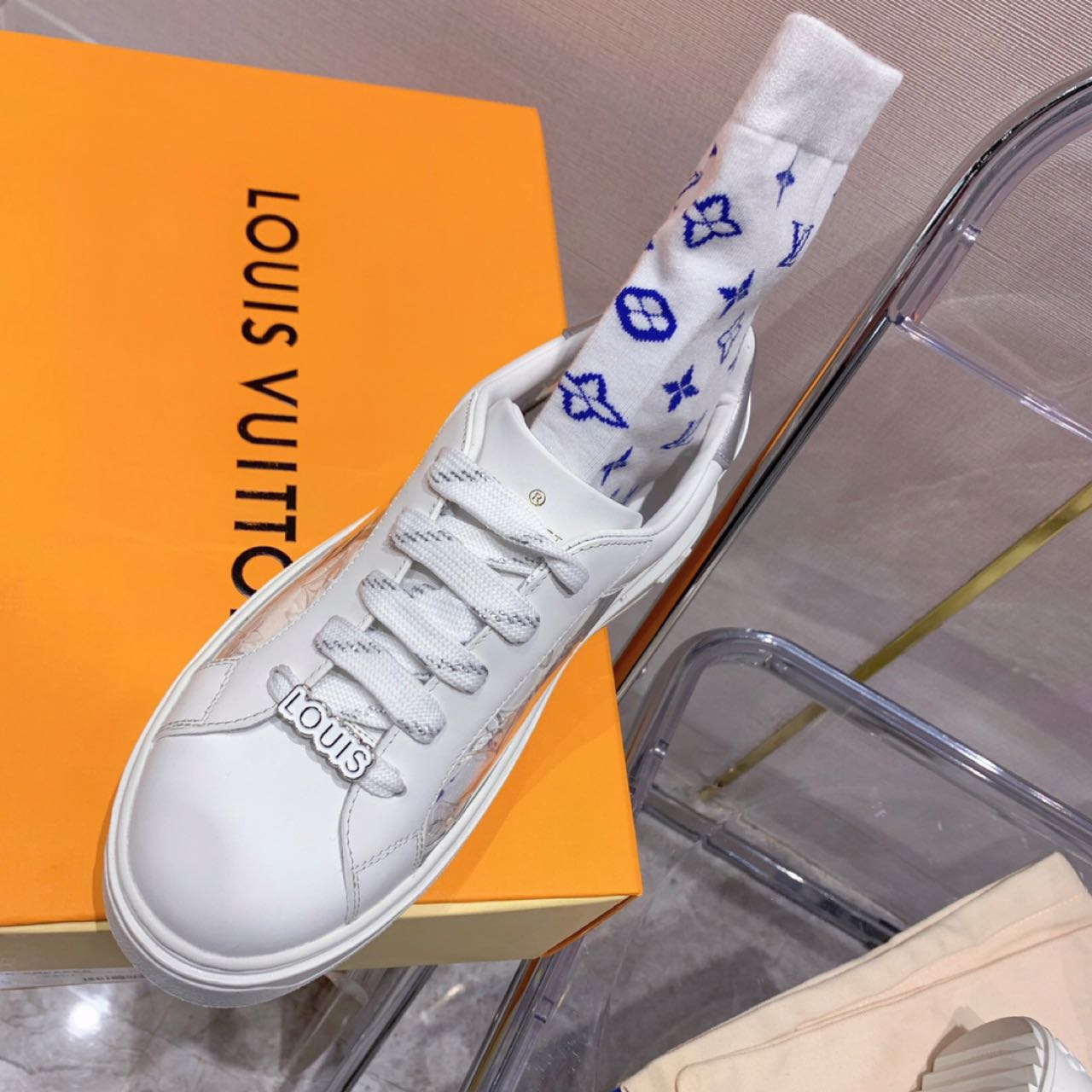 Louis Vuitton Time Out PVC Transparent Logo Sneaker - FashionPlug