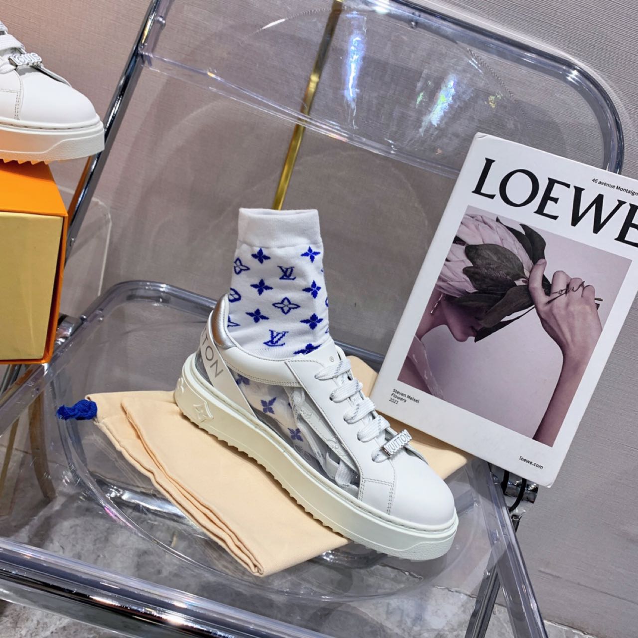 Louis Vuitton Time Out PVC Transparent Logo Sneaker - FashionPlug