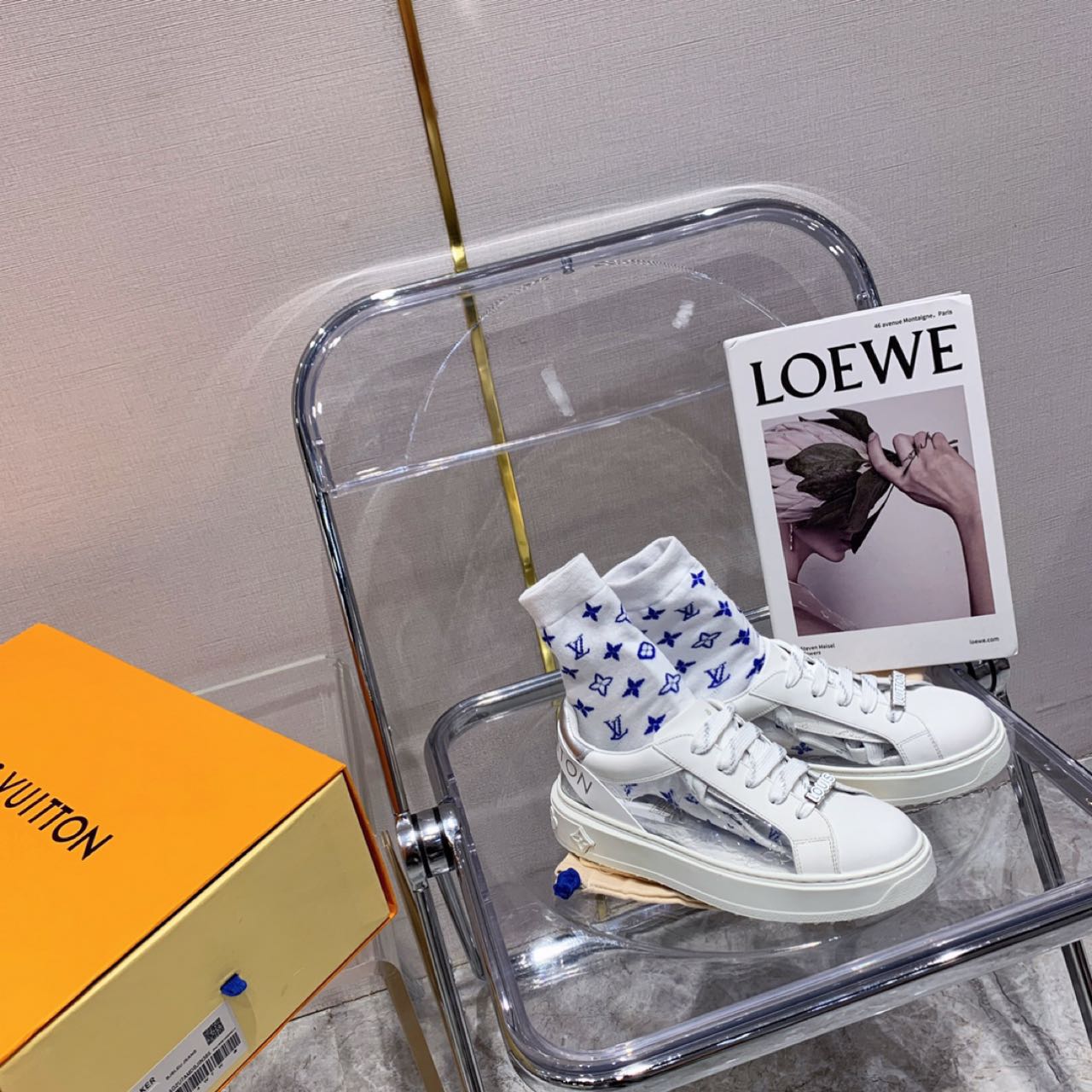 Louis Vuitton Time Out PVC Transparent Logo Sneaker - FashionPlug