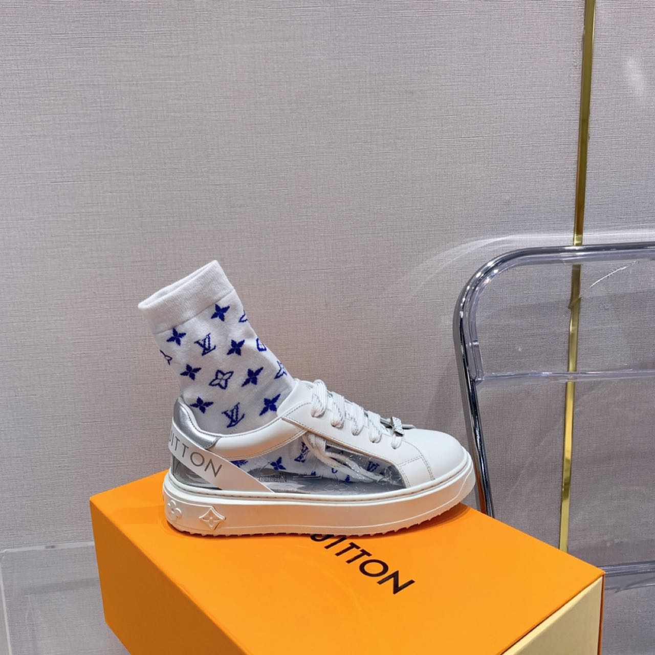 Louis Vuitton Time Out PVC Transparent Logo Sneaker - FashionPlug