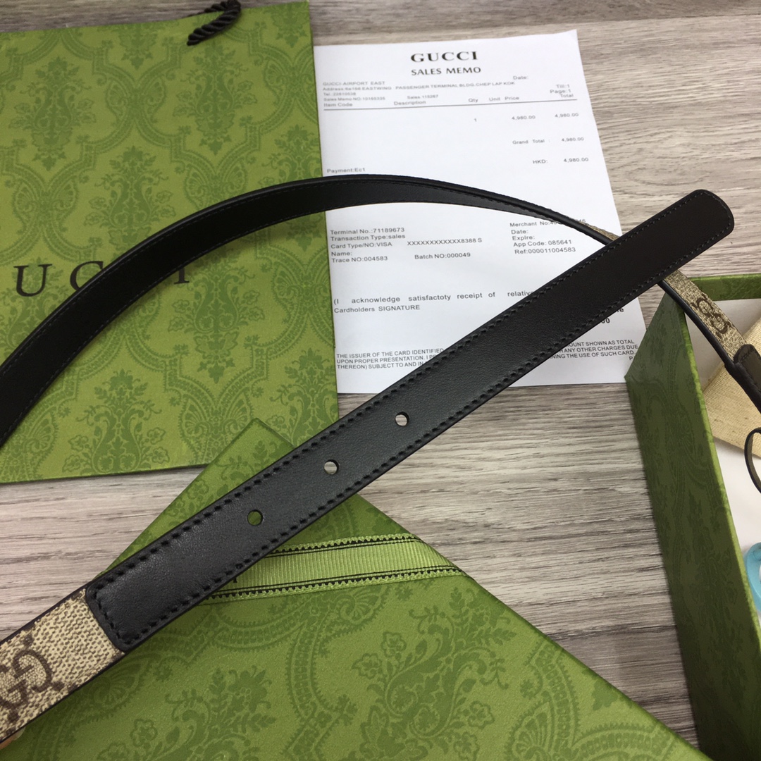 Gucci  Leather Belt With Double G Buckle  (2cm) - FashionPlug