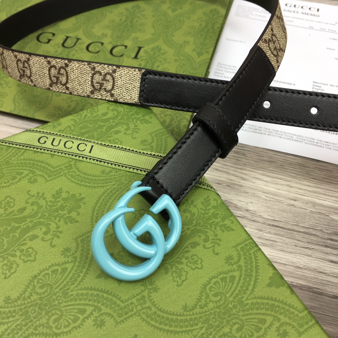 Gucci  Leather Belt With Double G Buckle  (2cm) - FashionPlug