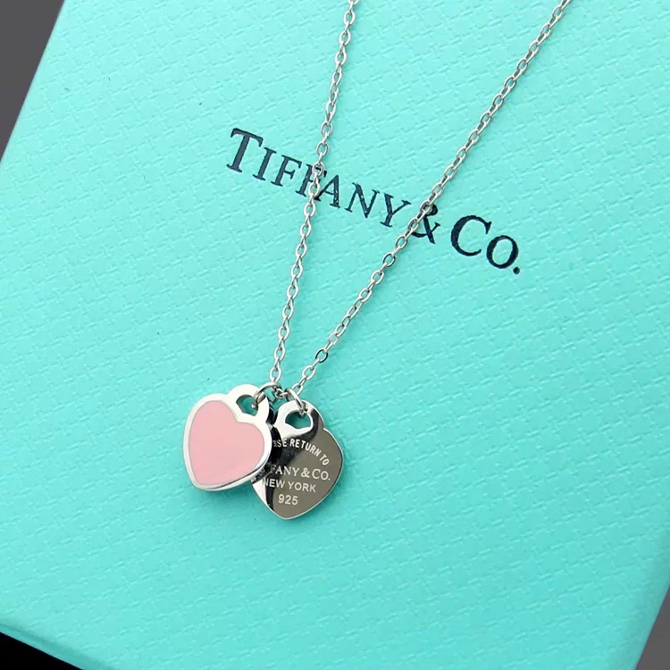 Tiffany&CO Double Heart Tag Pendant  Necklace - FashionPlug