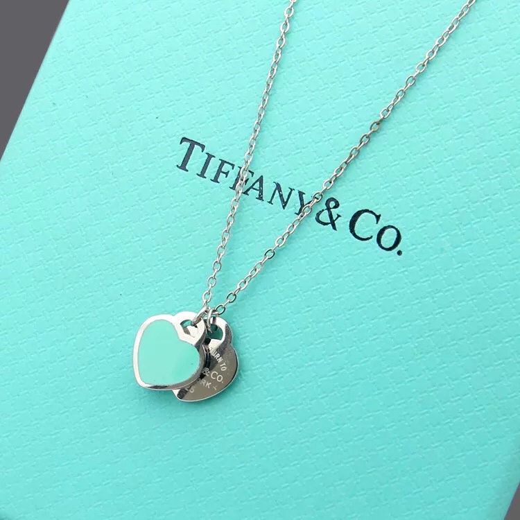 Tiffany&CO Double Heart Tag Pendant  Necklace - FashionPlug