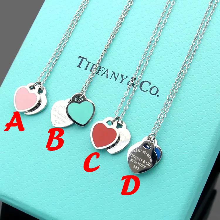 Tiffany&CO Double Heart Tag Pendant  Necklace - FashionPlug