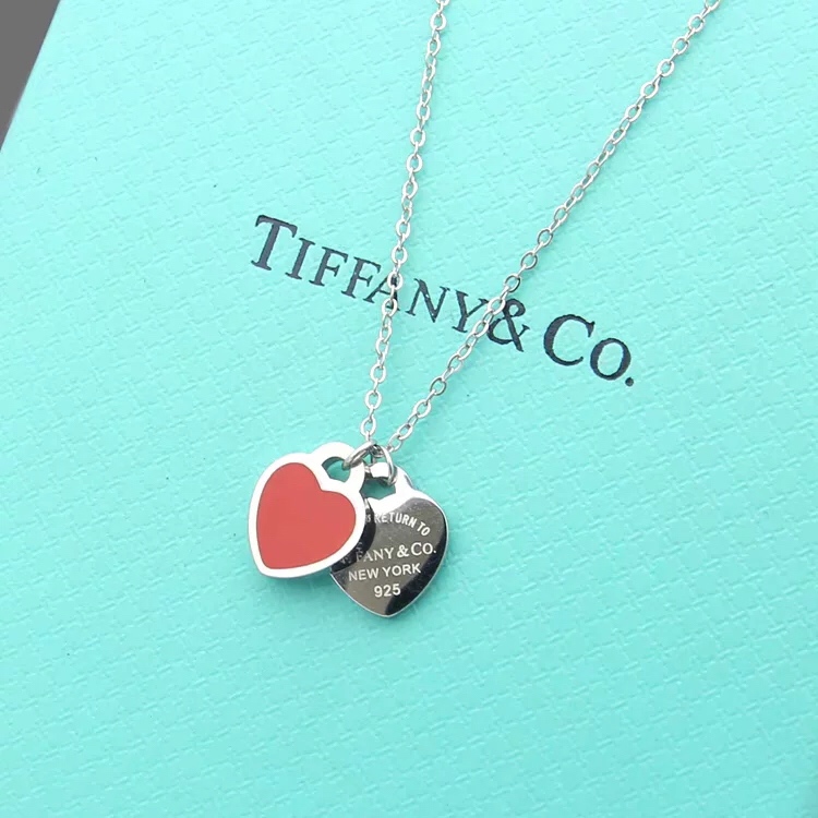 Tiffany&CO Double Heart Tag Pendant  Necklace - FashionPlug