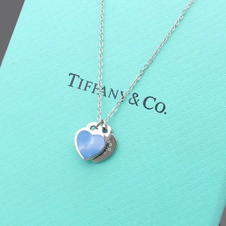 Tiffany&CO Double Heart Tag Pendant  Necklace - FashionPlug