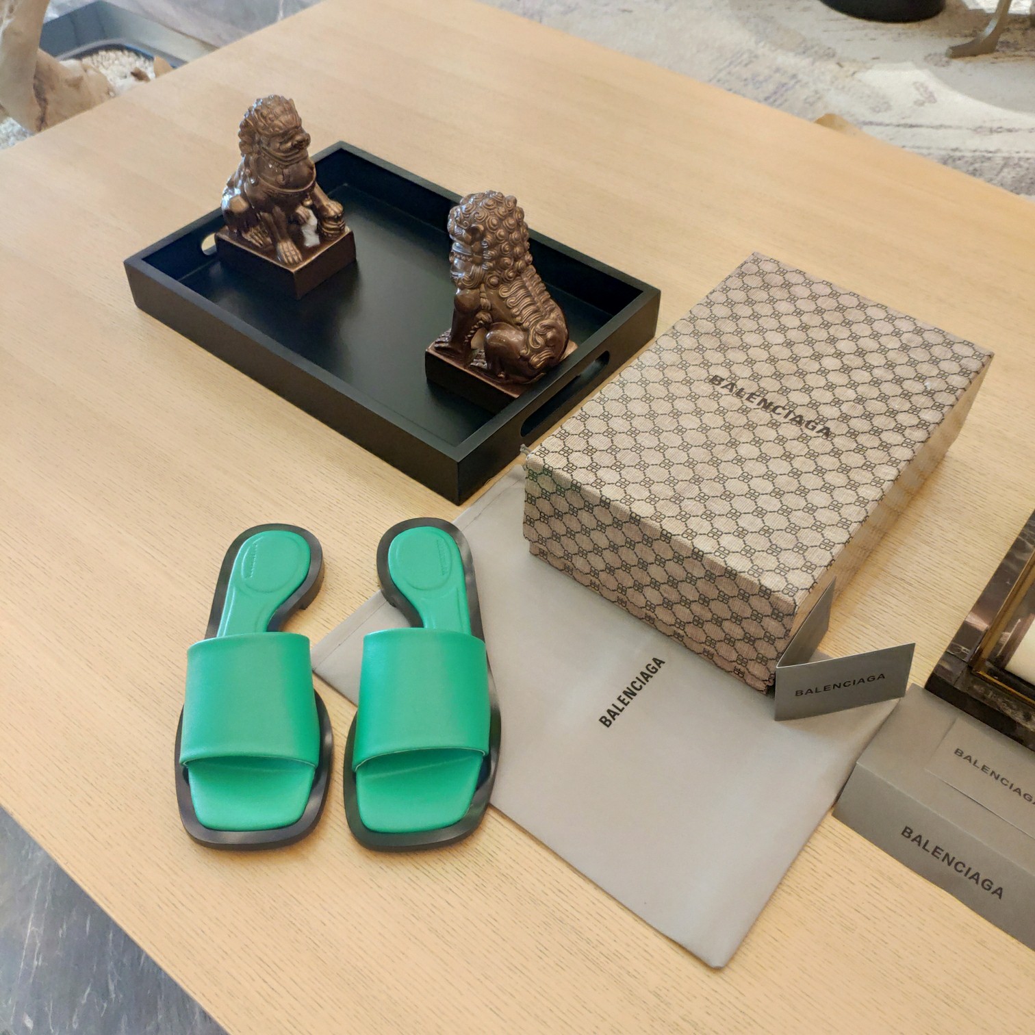 Balenciaga Logo Leather Slide Sandal - FashionPlug
