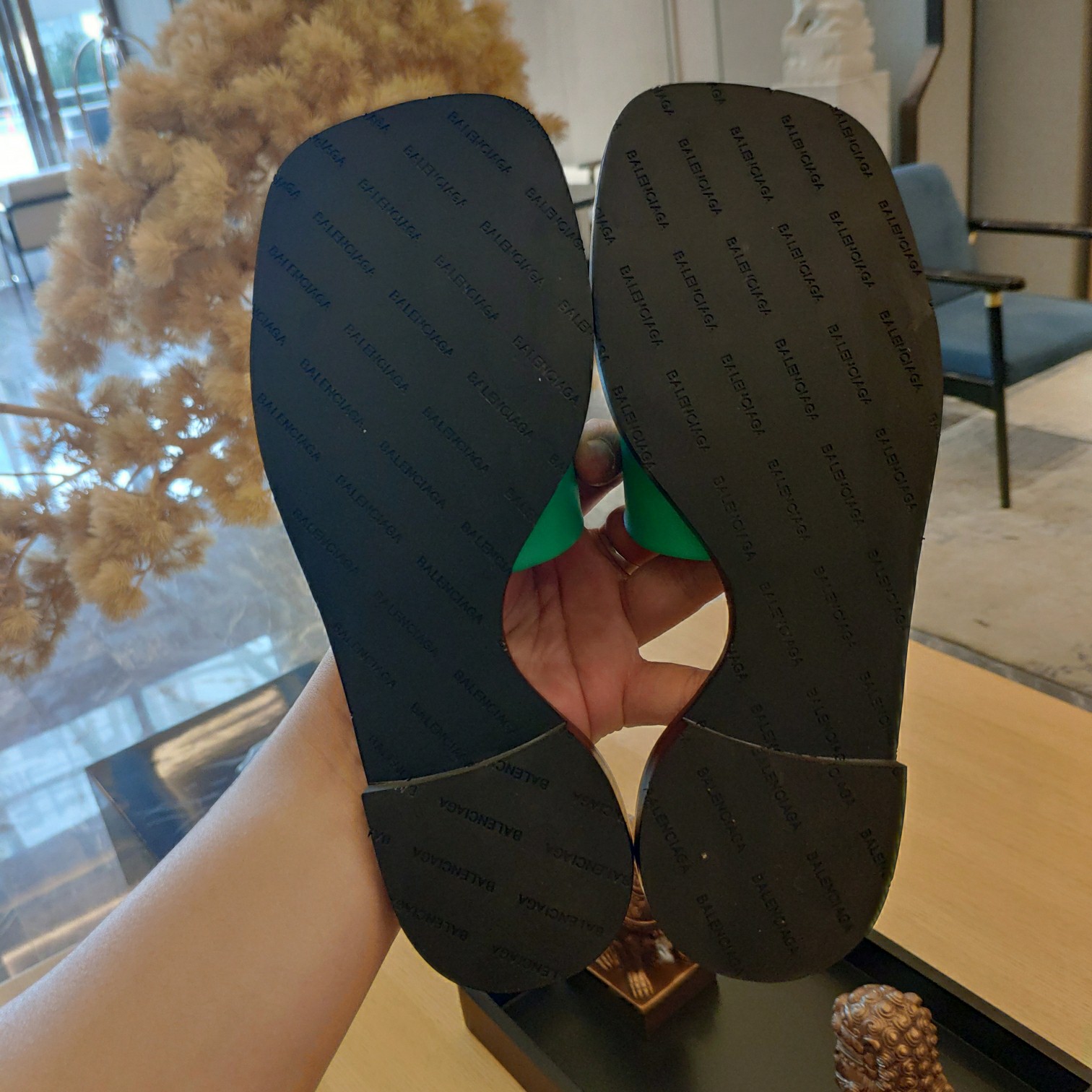 Balenciaga Logo Leather Slide Sandal - FashionPlug