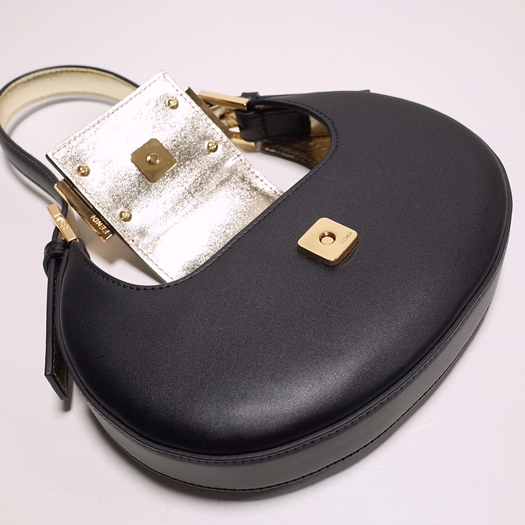 Fendi Cookie Black Leather Mini Handbag（22-17.5-4.5cm） - FashionPlug