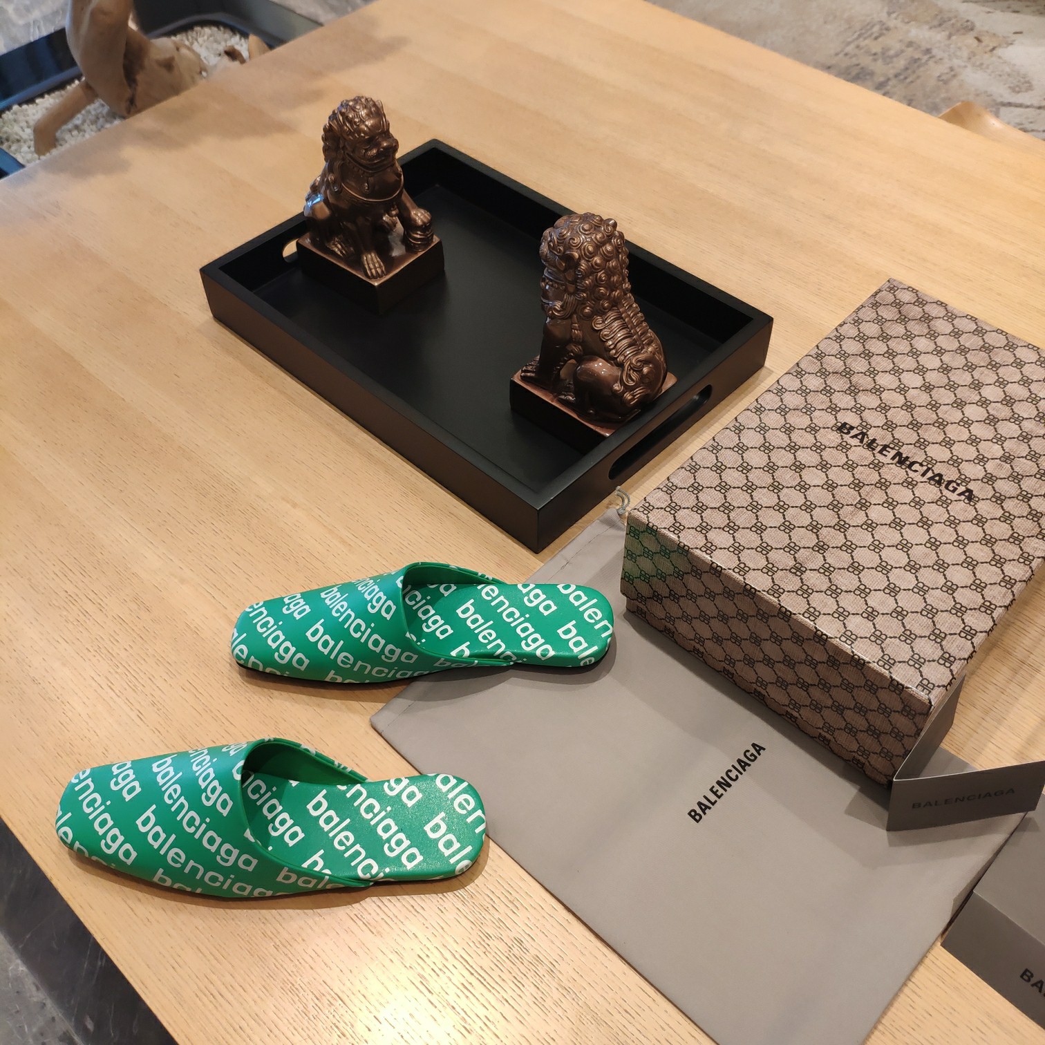 Balenciaga Logo  Leather Backless Loafers - FashionPlug