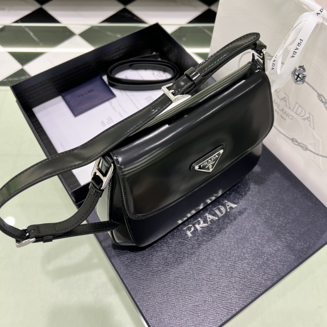 Prada Cleo Brushed Leather Shoulder Bag In Black(24-19-6cm)   1BD303 - FashionPlug