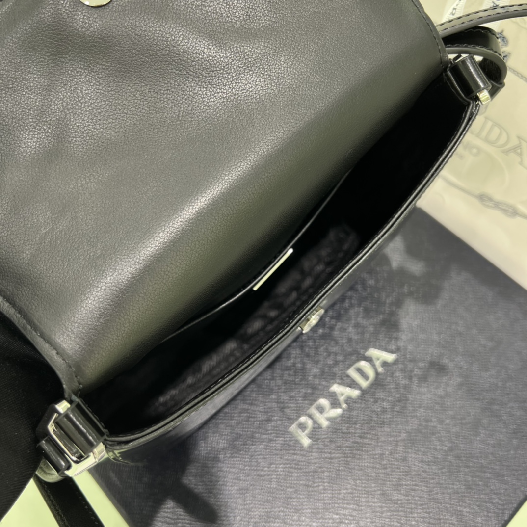 Prada Cleo Brushed Leather Shoulder Bag In Black(24-19-6cm)   1BD303 - FashionPlug