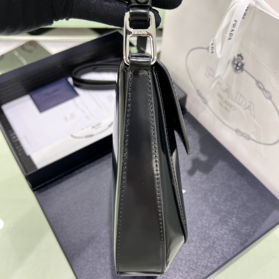 Prada Cleo Brushed Leather Shoulder Bag In Black(24-19-6cm)   1BD303 - FashionPlug