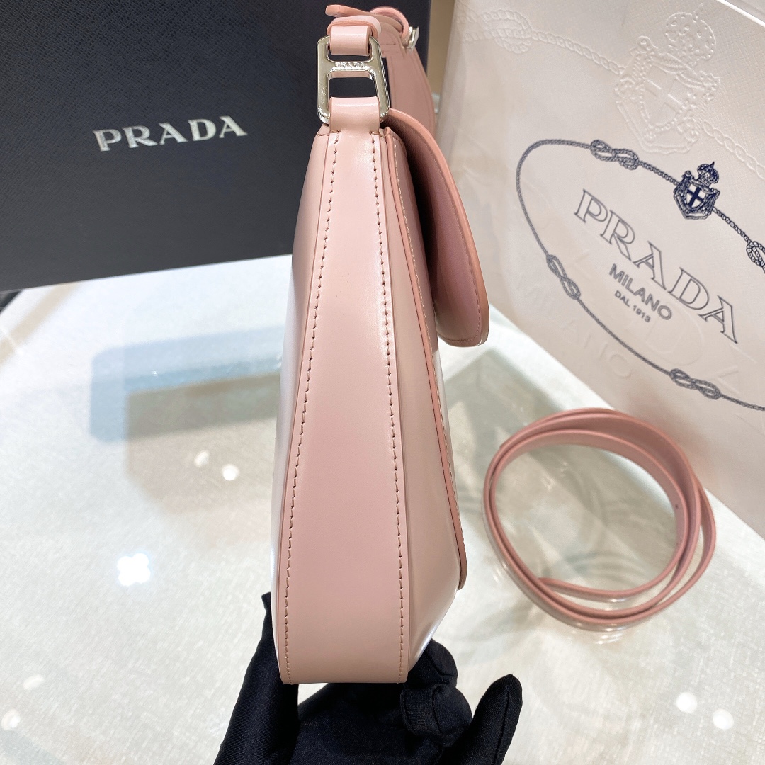 Prada Cleo Brushed Leather Shoulder Bag In Pink(24-19-6cm)   1BD303 - FashionPlug