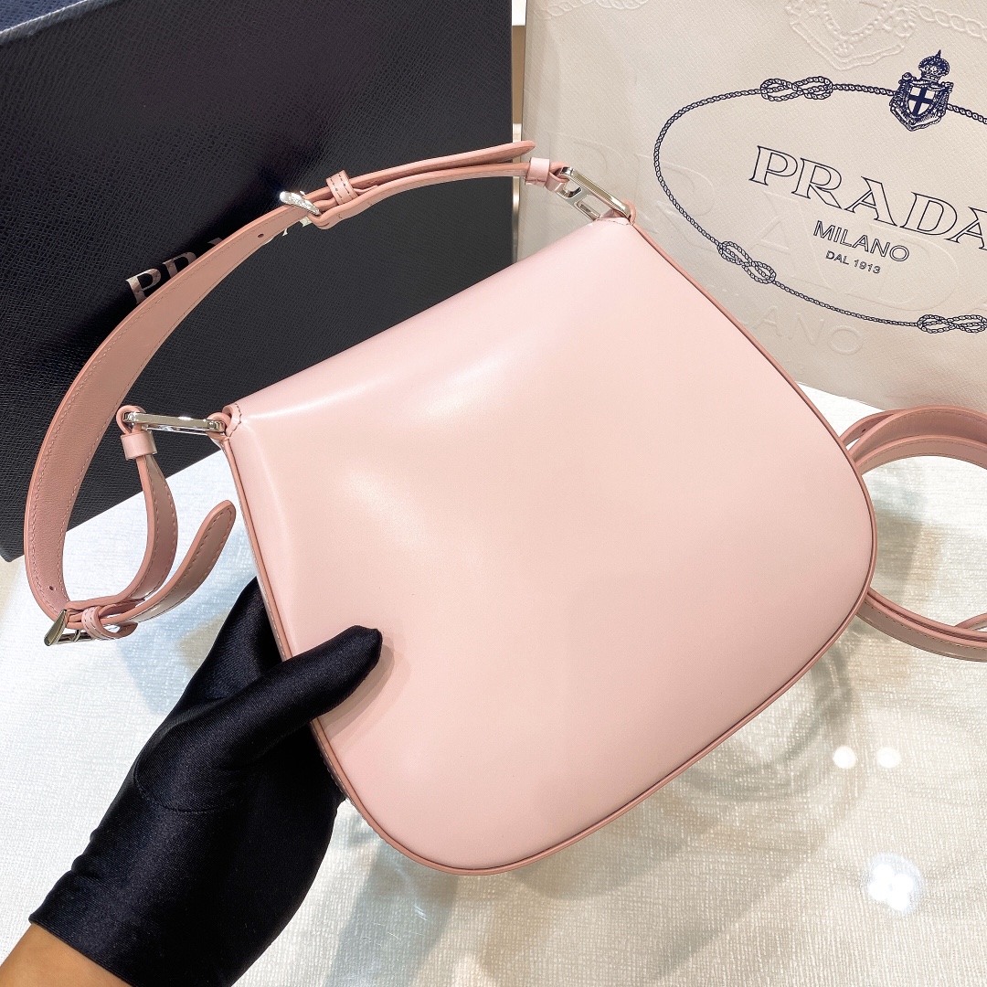 Prada Cleo Brushed Leather Shoulder Bag In Pink(24-19-6cm)   1BD303 - FashionPlug
