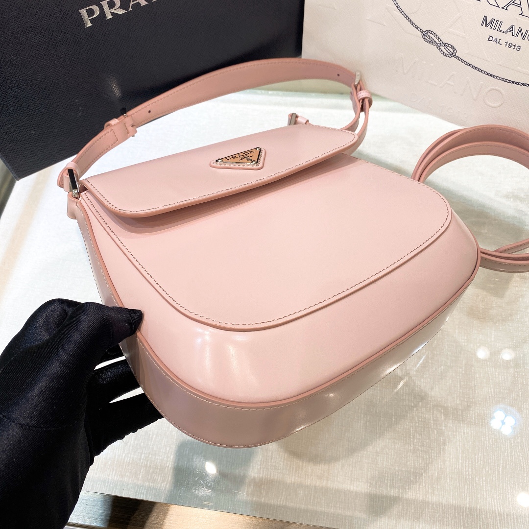 Prada Cleo Brushed Leather Shoulder Bag In Pink(24-19-6cm)   1BD303 - FashionPlug