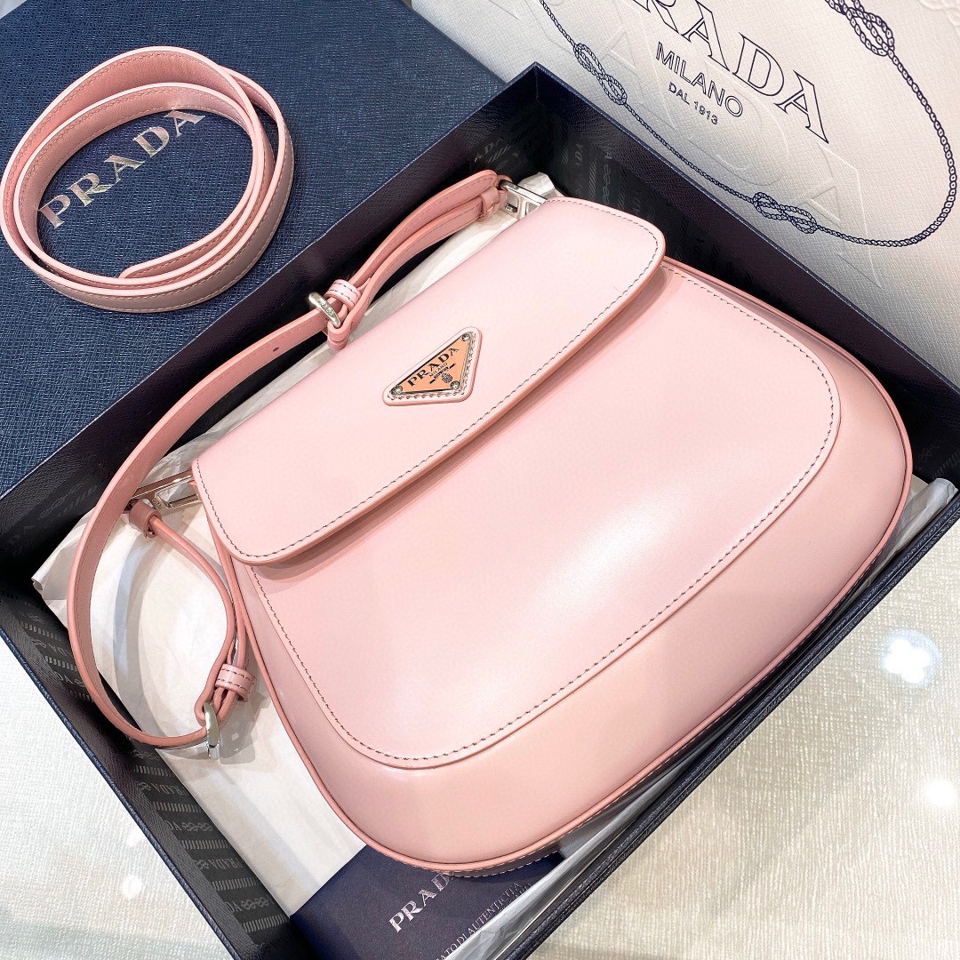Prada Cleo Brushed Leather Shoulder Bag In Pink(24-19-6cm)   1BD303 - FashionPlug
