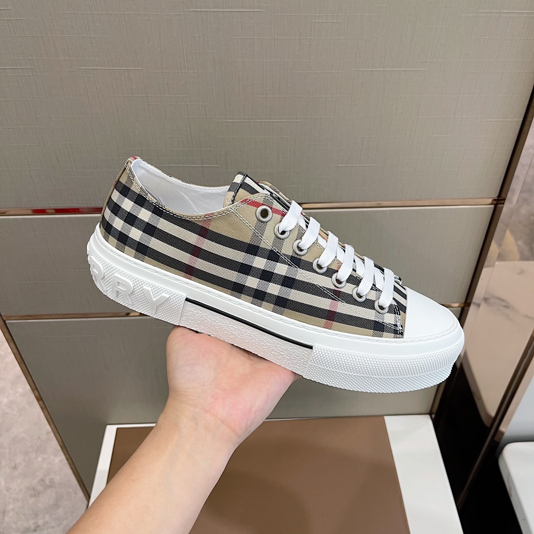 Burberry Check Cotton Sneakers - FashionPlug