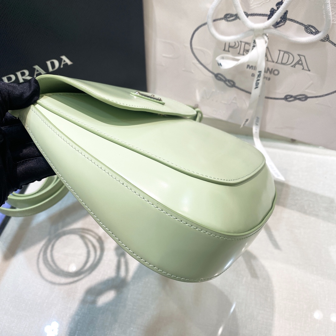 Prada Cleo Brushed Leather Shoulder Bag In Green(24-19-6cm)   1BD303 - FashionPlug