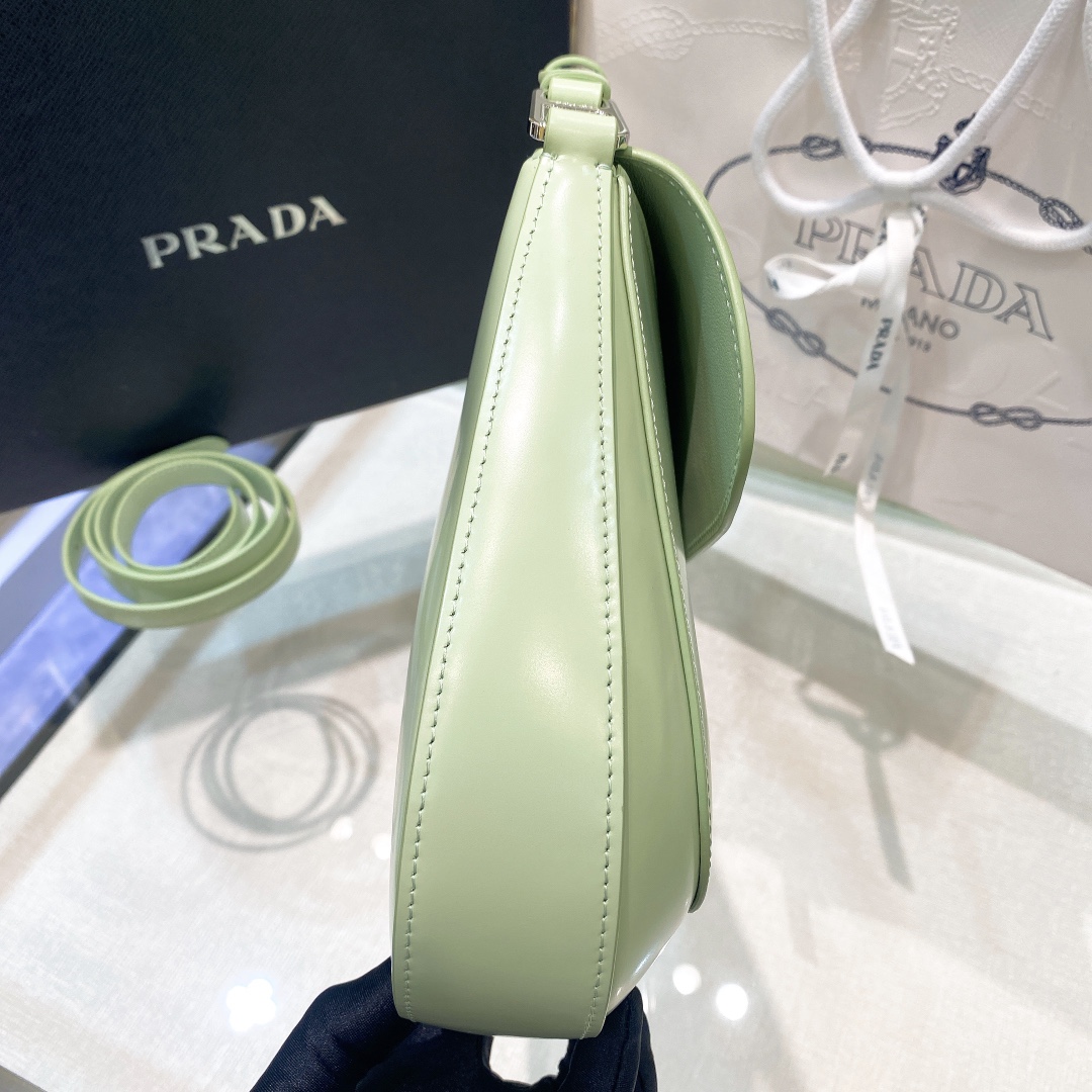 Prada Cleo Brushed Leather Shoulder Bag In Green(24-19-6cm)   1BD303 - FashionPlug