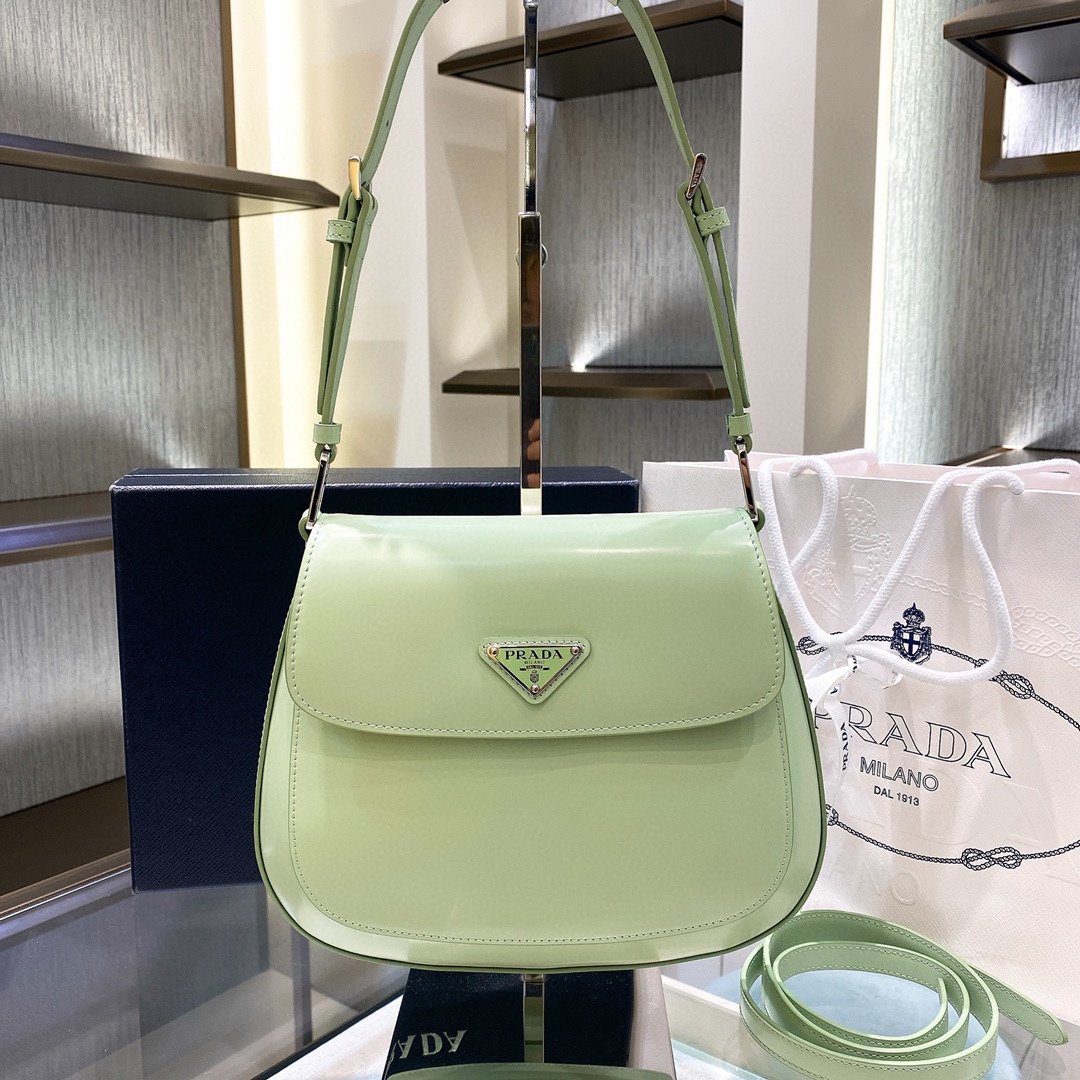 Prada Cleo Brushed Leather Shoulder Bag In Green(24-19-6cm)   1BD303 - FashionPlug