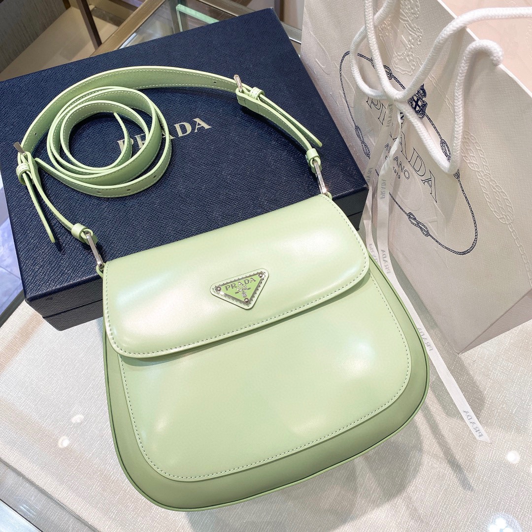 Prada Cleo Brushed Leather Shoulder Bag In Green(24-19-6cm)   1BD303 - FashionPlug
