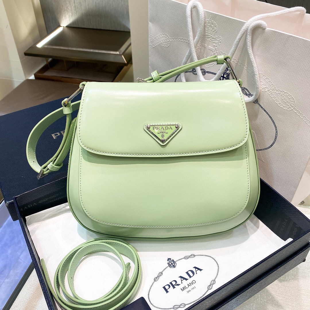 Prada Cleo Brushed Leather Shoulder Bag In Green(24-19-6cm)   1BD303 - FashionPlug