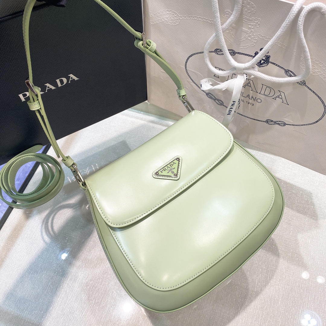 Prada Cleo Brushed Leather Shoulder Bag In Green(24-19-6cm)   1BD303 - FashionPlug