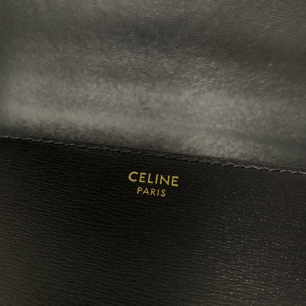 Celine Teen Bag Cuir Triomphe In Shiny Calfskin Black(18.5-14-8cm) - FashionPlug