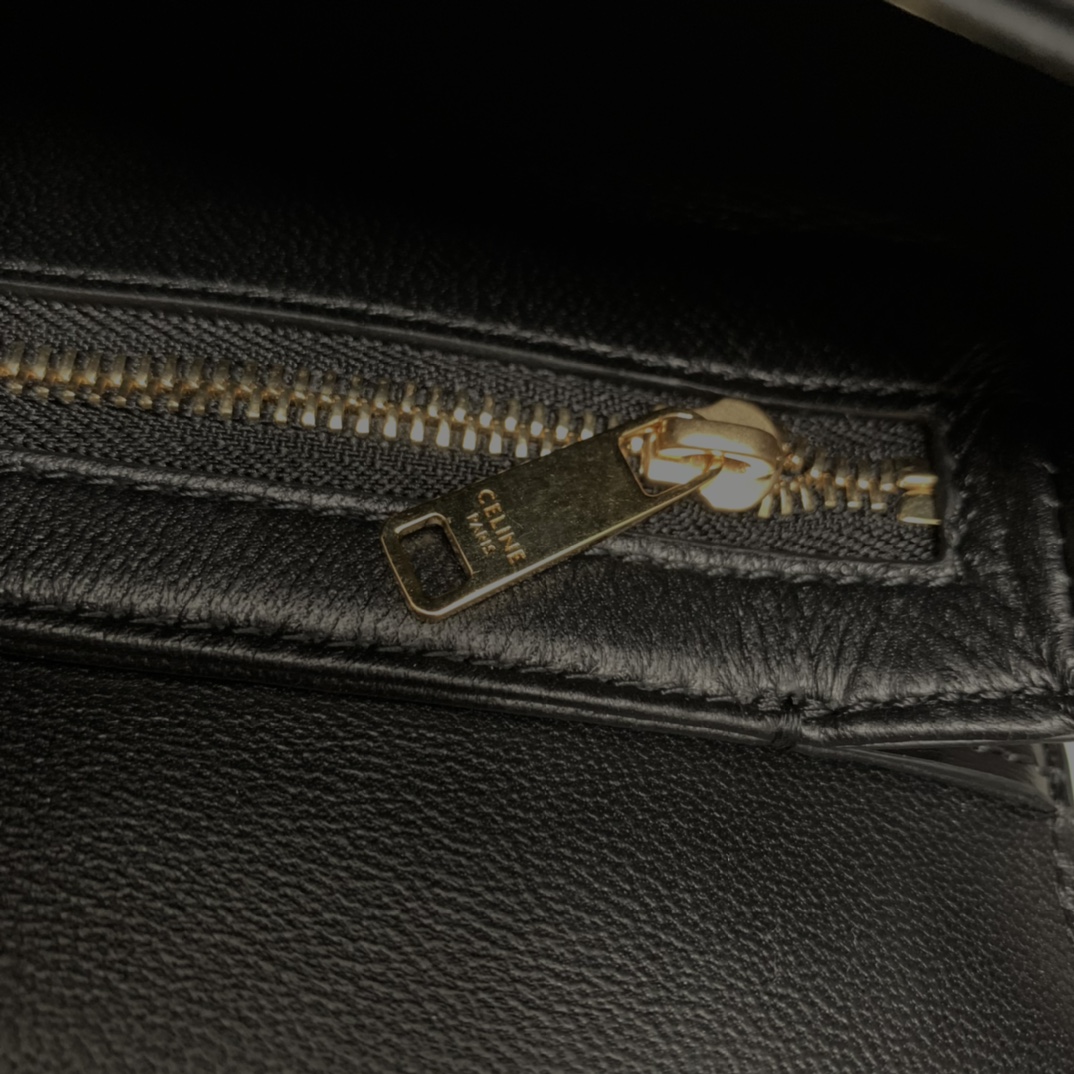 Celine Teen Bag Cuir Triomphe In Shiny Calfskin Black(18.5-14-8cm) - FashionPlug