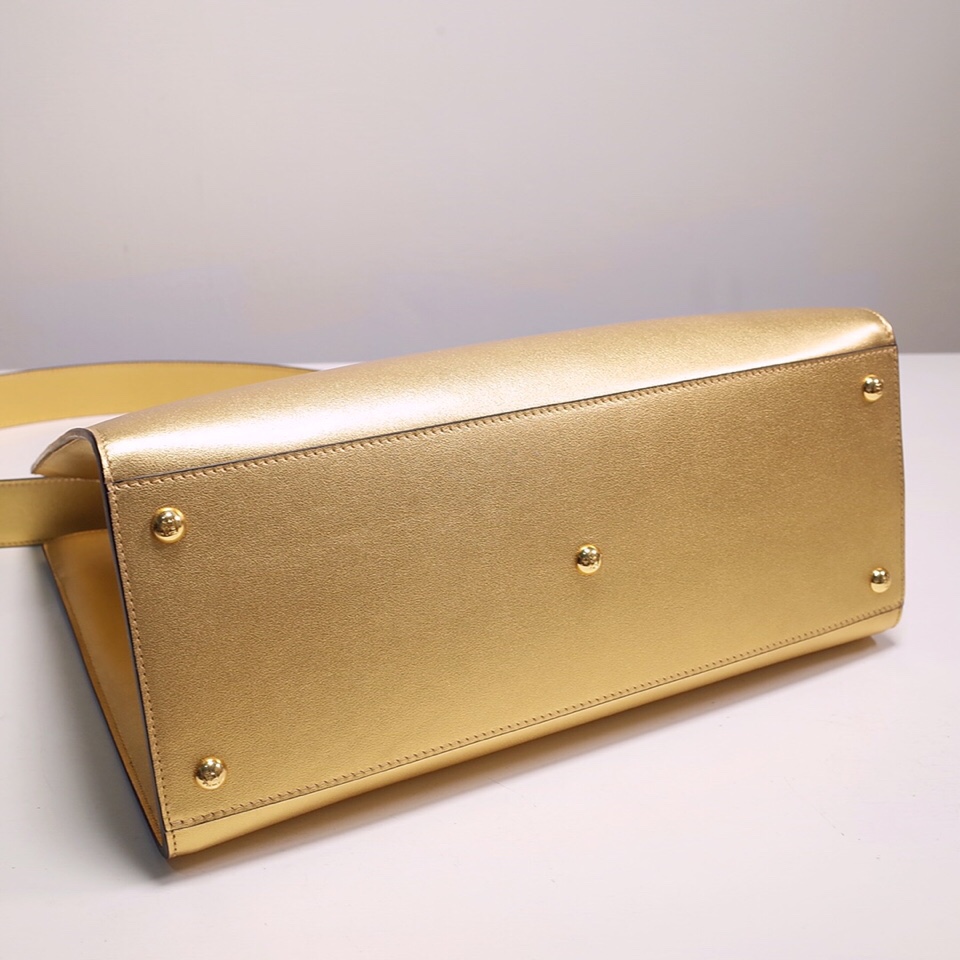 Fendi Sunshine Medium Shopper Bag In Gold Laminated Leather (35-31-17cm)  8BH386 - FashionPlug