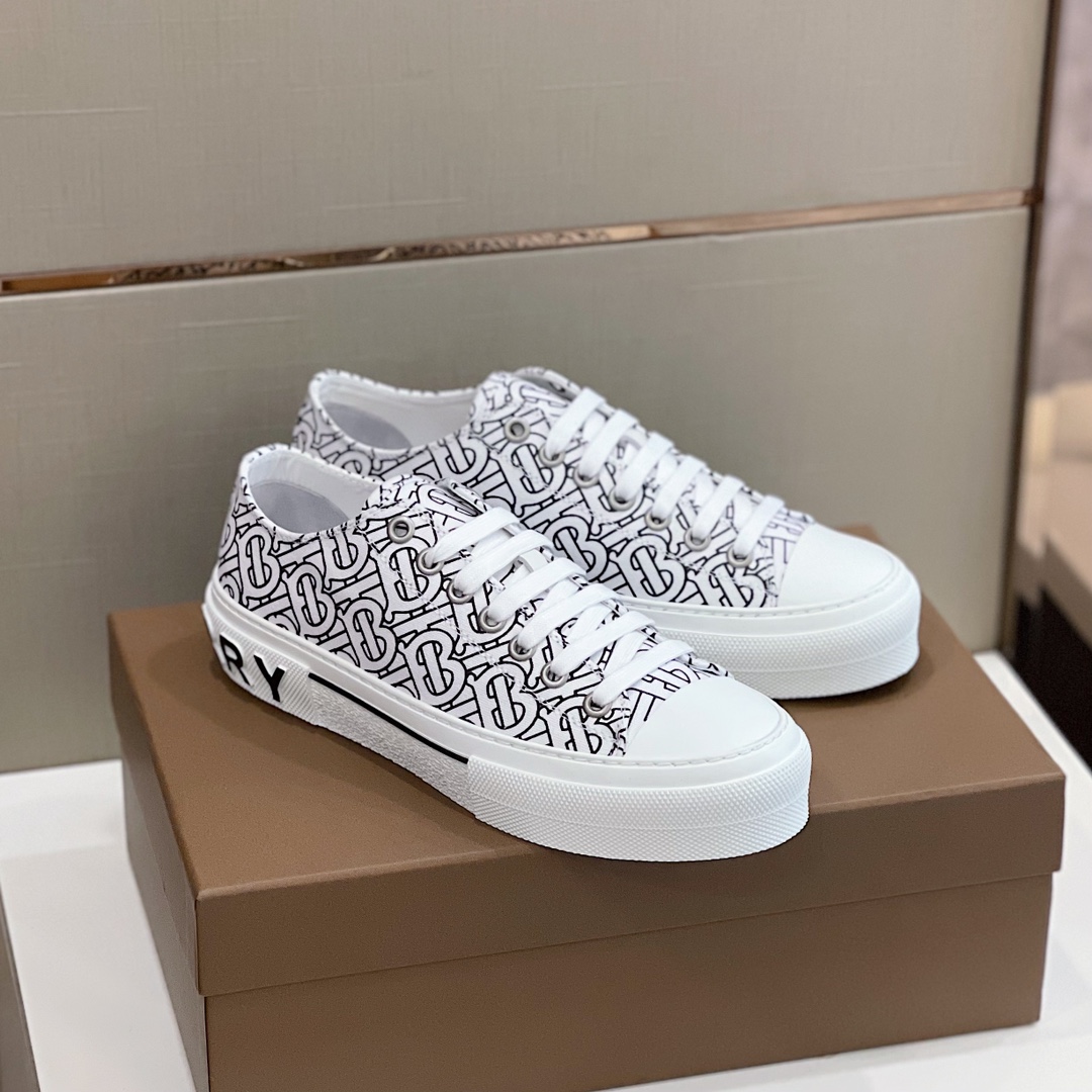 Burberry Monogram Print Cotton Sneakers - FashionPlug