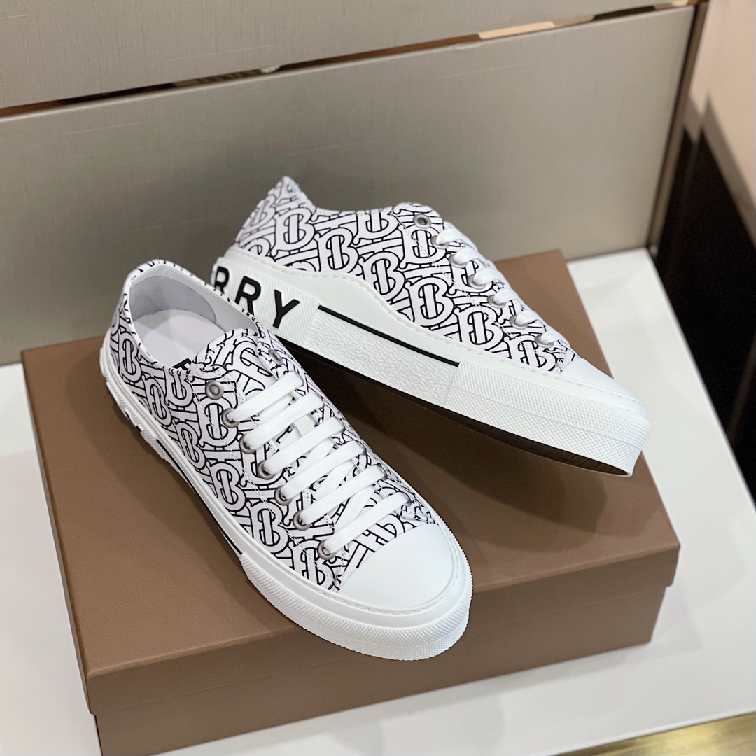 Burberry Monogram Print Cotton Sneakers - FashionPlug