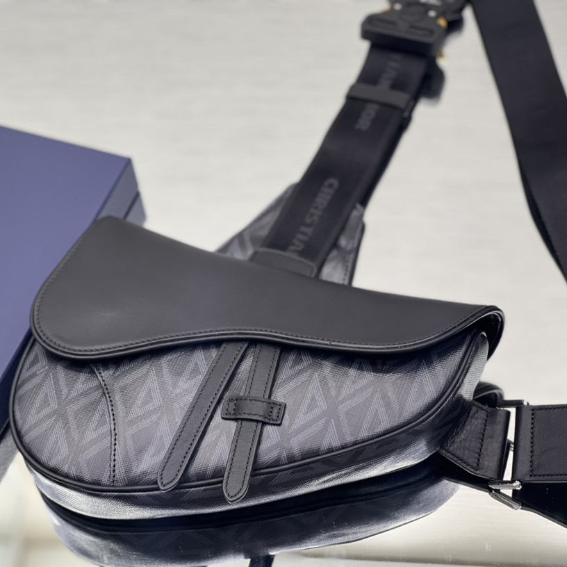 Dior Black CD Diamond Canvas And Smooth Calfskin Saddle Bag(26-19-4.5cm) 1ADPO093 - FashionPlug