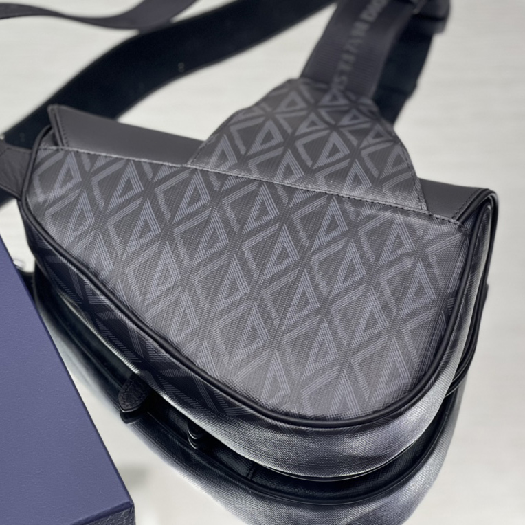 Dior Black CD Diamond Canvas And Smooth Calfskin Saddle Bag(26-19-4.5cm) 1ADPO093 - FashionPlug