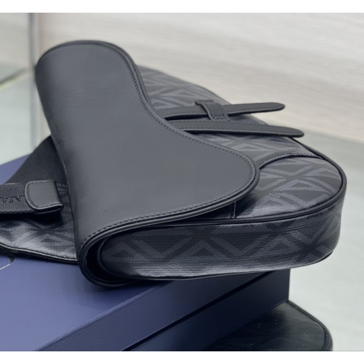 Dior Black CD Diamond Canvas And Smooth Calfskin Saddle Bag(26-19-4.5cm) 1ADPO093 - FashionPlug